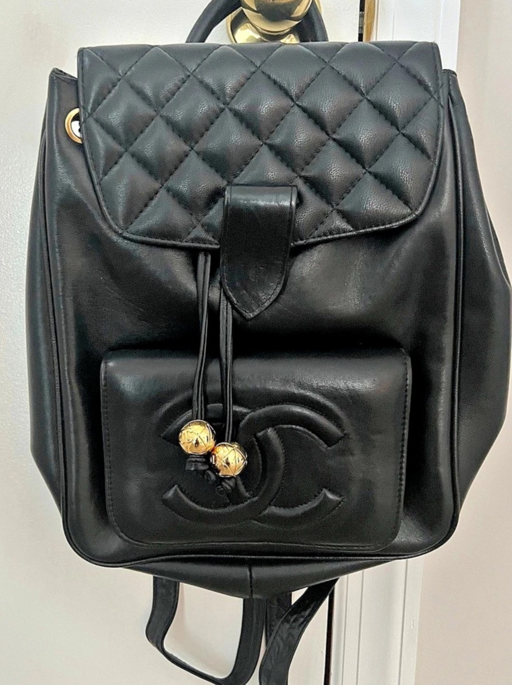 Chanel Vintage Quilted Lambskin Drawstring Backpack